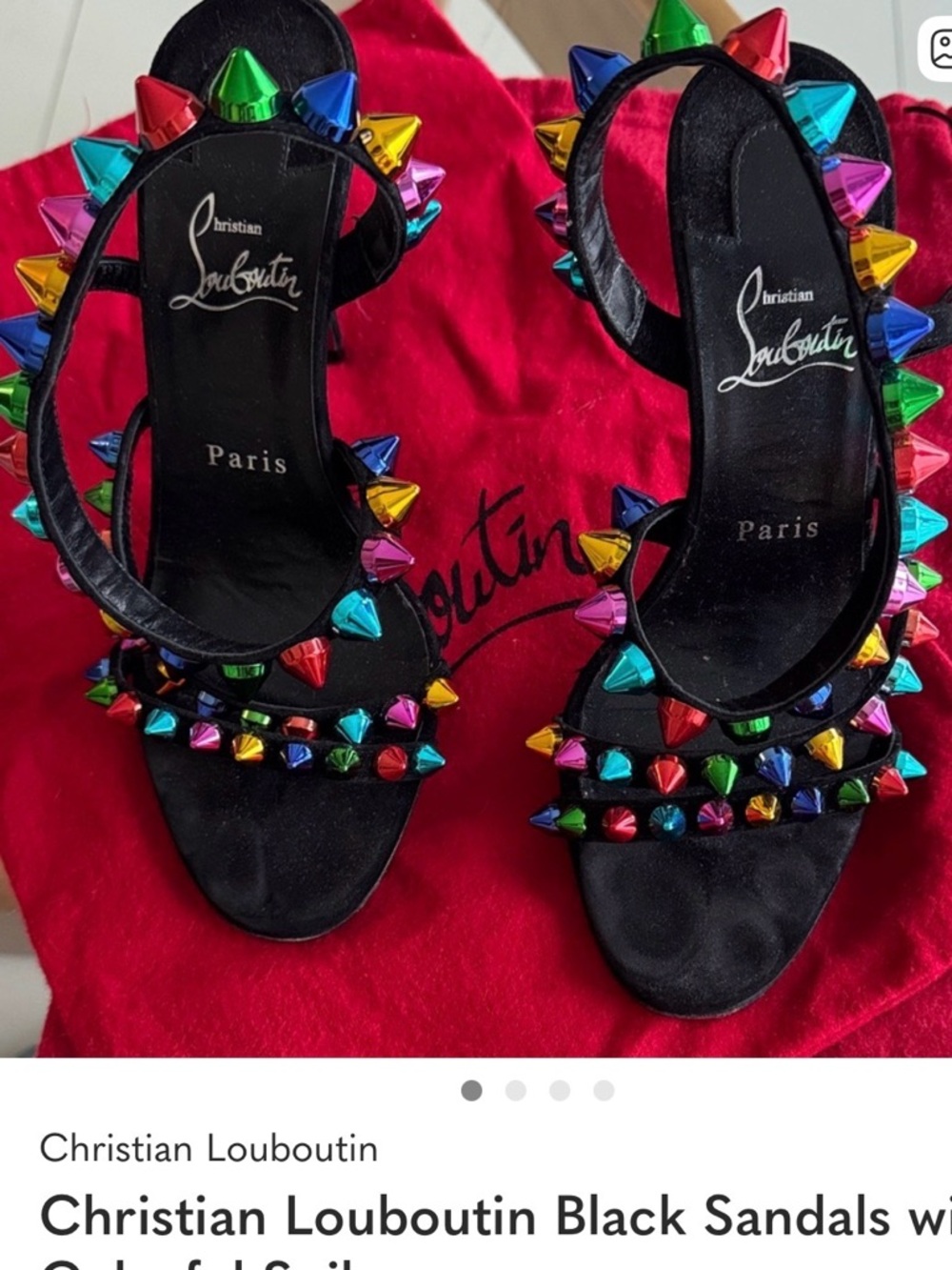 Christian Louboutin Black Slingback Heels with Multicolored Spike Studs